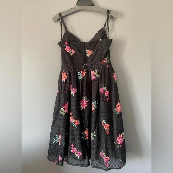 Whimsigoth Midi Dress Black Lace Floral Embroidery Dark Fairy - Picture 3 of 16